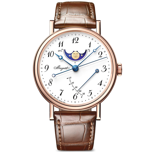 Breguet Classique Phase de Lune 7787 18ct Rose Gold White Enamel Dial Watch - Berry's Jewellers