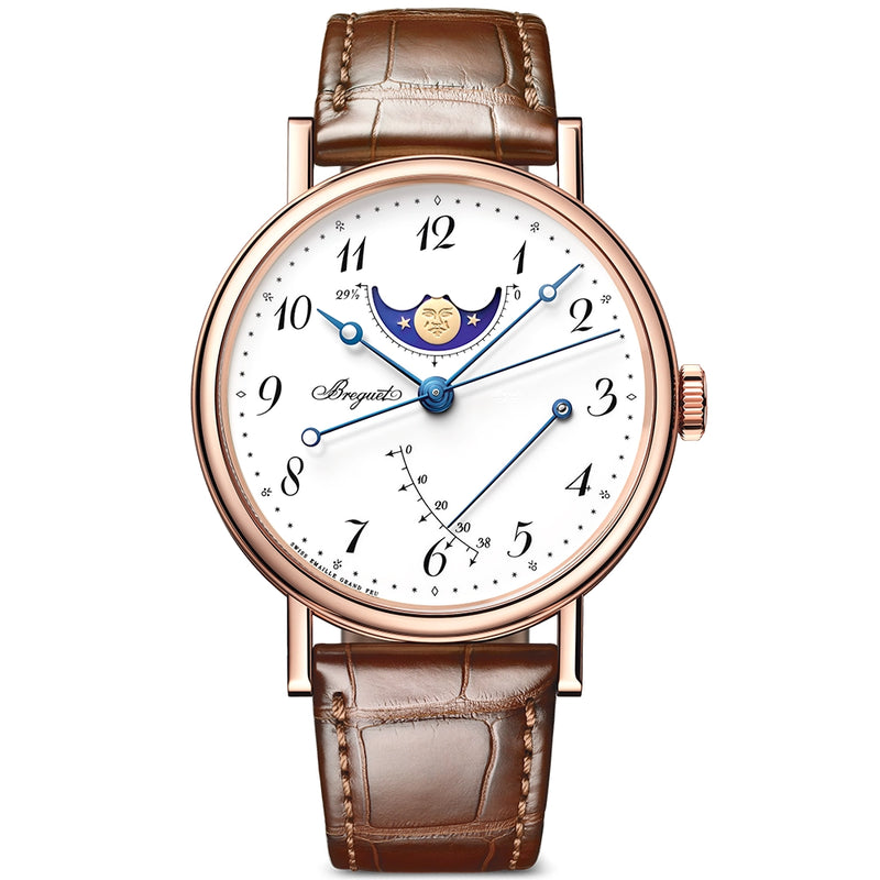 Breguet Classique Phase de Lune 7787 18ct Rose Gold White Enamel Dial Watch - Berry's Jewellers