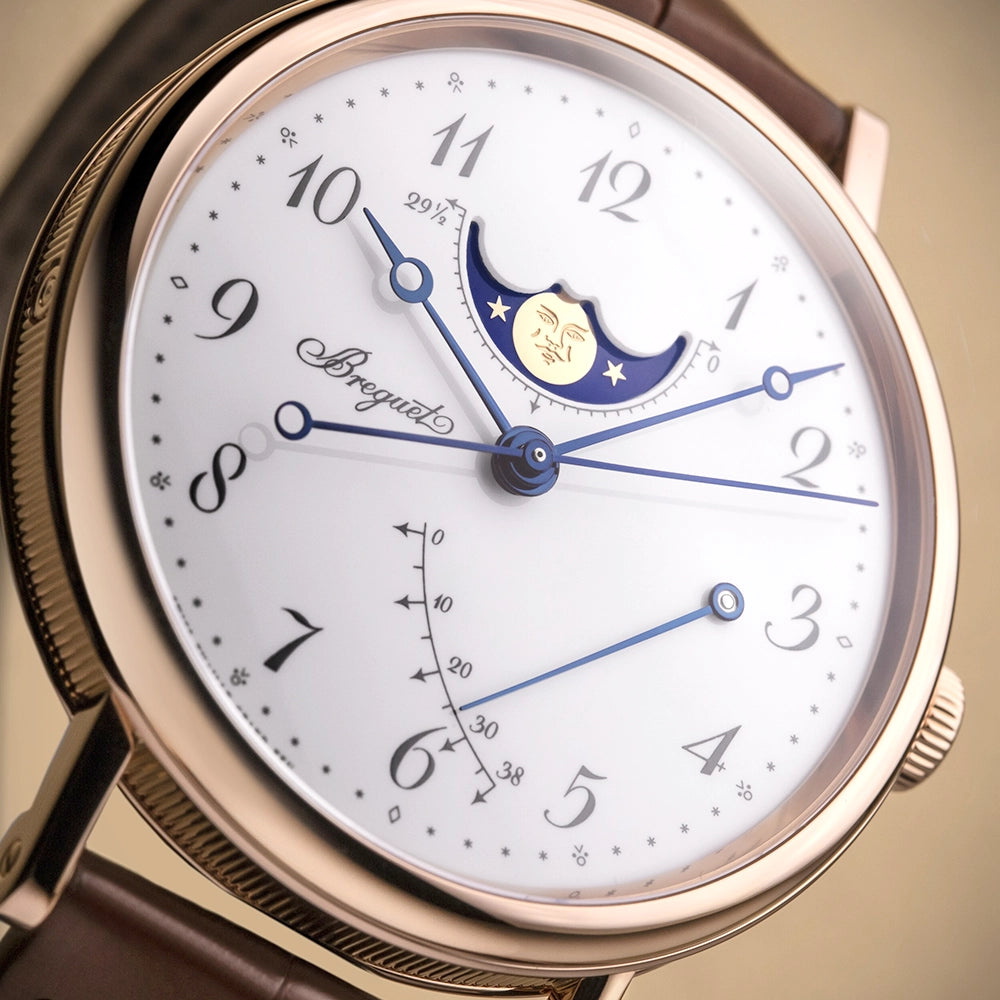 Breguet Classique Phase de Lune 7787 18ct Rose Gold White Enamel Dial Watch - Berry's Jewellers