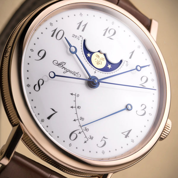 Breguet Classique Phase de Lune 7787 18ct Rose Gold White Enamel Dial Watch - Berry's Jewellers