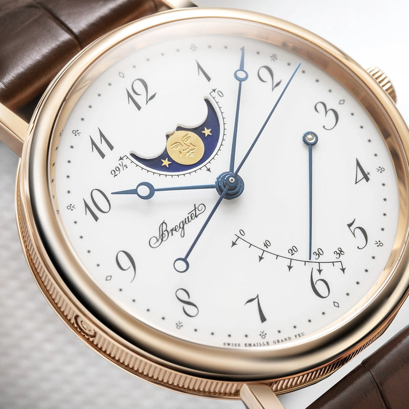 Breguet Classique Phase de Lune 7787 18ct Rose Gold White Enamel Dial Watch - Berry's Jewellers