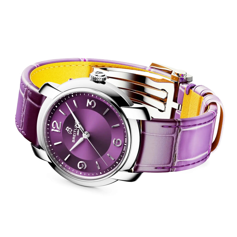 Breitling Lady Premier 36mm Purple Dial Automatic Ladies Strap Watch - Berry's Jewellers