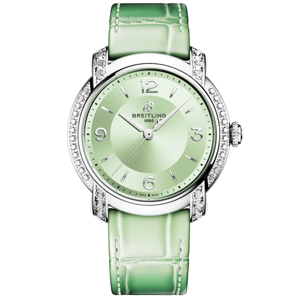 Breitling Lady Premier 36mm Green Dial Automatic Diamond Set Watch - Berry's Jewellers