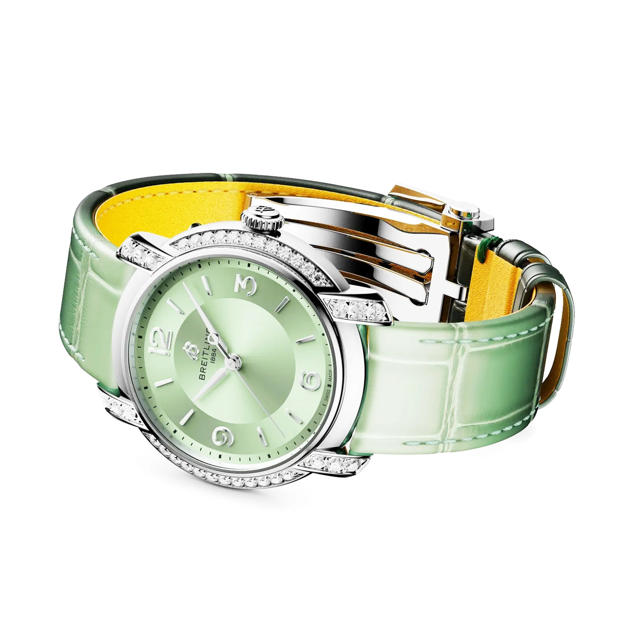 Breitling Lady Premier 36mm Green Dial Automatic Diamond Set Watch - Berry's Jewellers