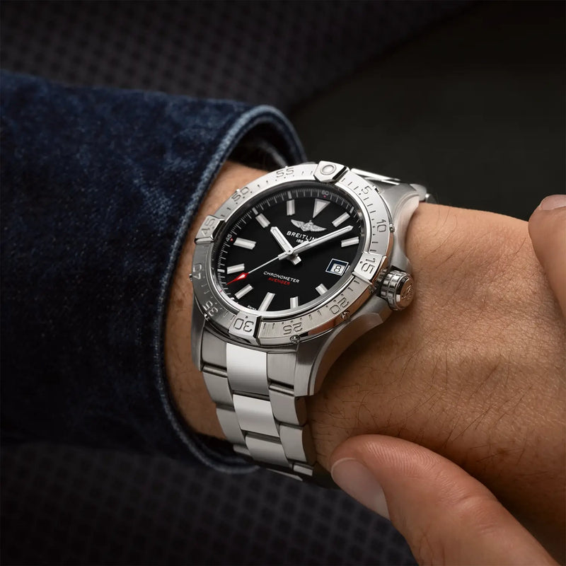Avenger Wings 42mm Black Dial Automatic Mens Bracelet Watch