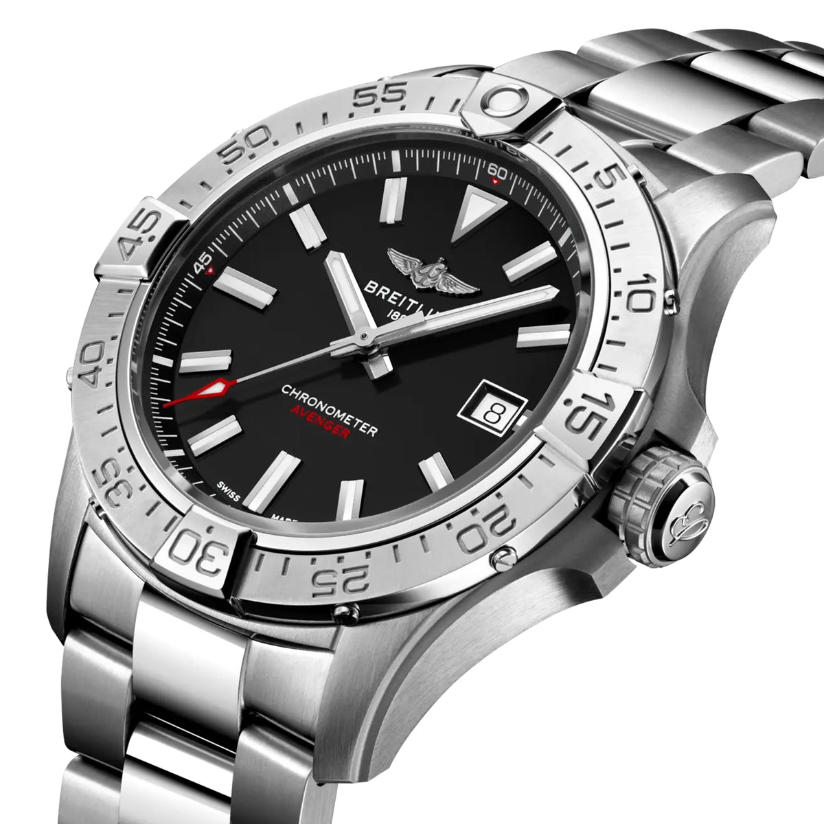 Avenger Wings 42mm Black Dial Automatic Mens Bracelet Watch