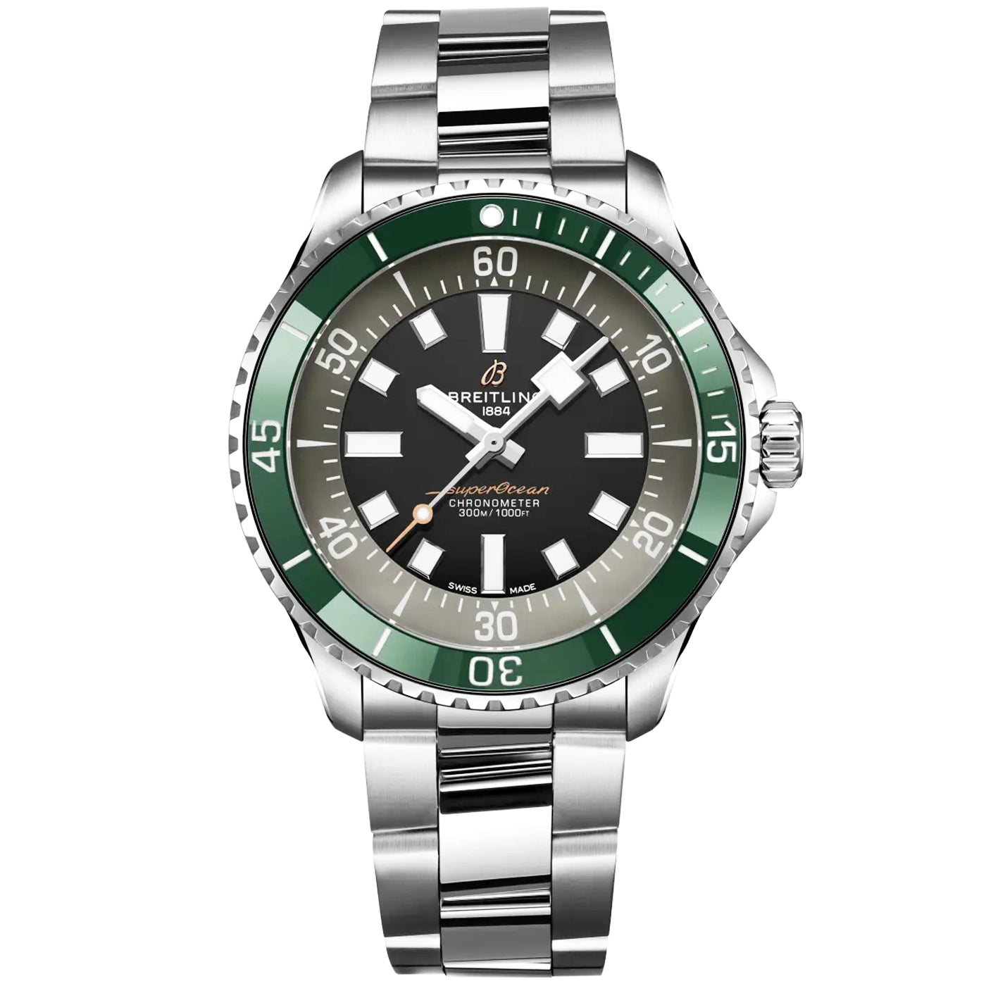 Breitling Superocean UK Edition 44mm Green Bezel Mens Bracelet Watch - Berry's Jewellers
