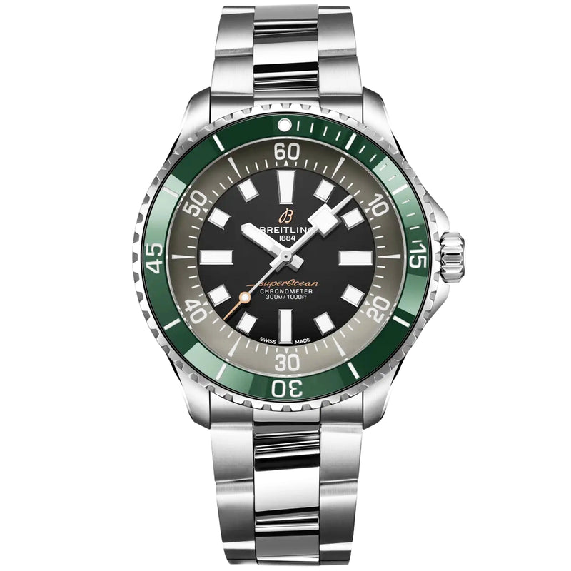 Breitling Superocean UK Edition 44mm Green Bezel Mens Bracelet Watch - Berry's Jewellers