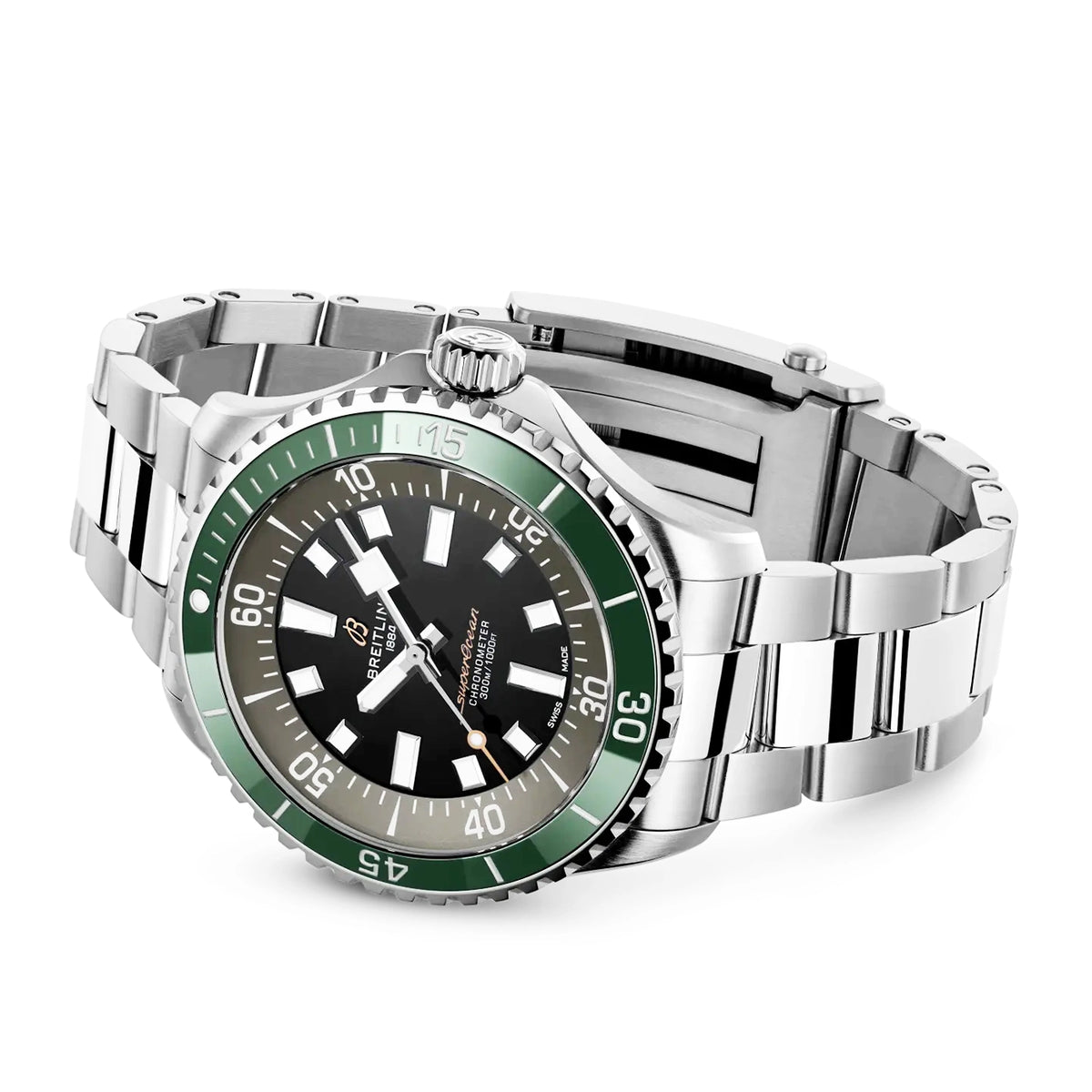 Breitling Superocean UK Edition 44mm Green Bezel Mens Bracelet Watch - Berry's Jewellers