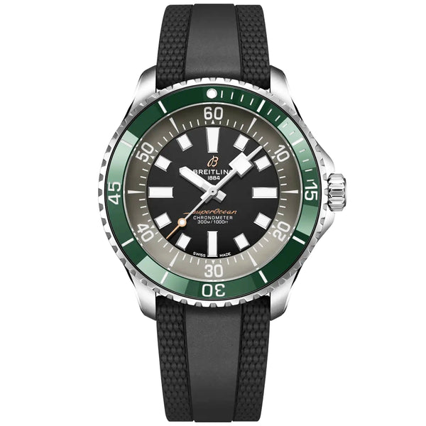 Breitling Superocean UK Edition 44mm Green Bezel Rubber Strap Watch - Berry's Jewellers