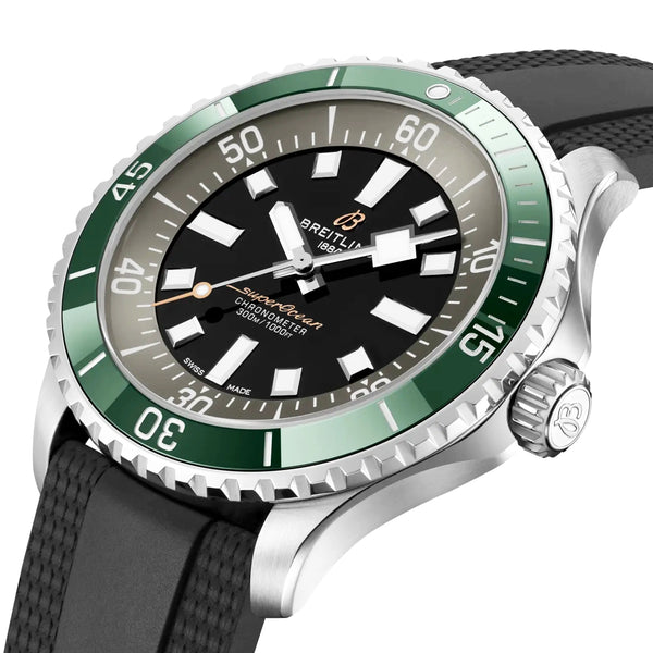 Breitling Superocean UK Edition 44mm Green Bezel Rubber Strap Watch - Berry's Jewellers