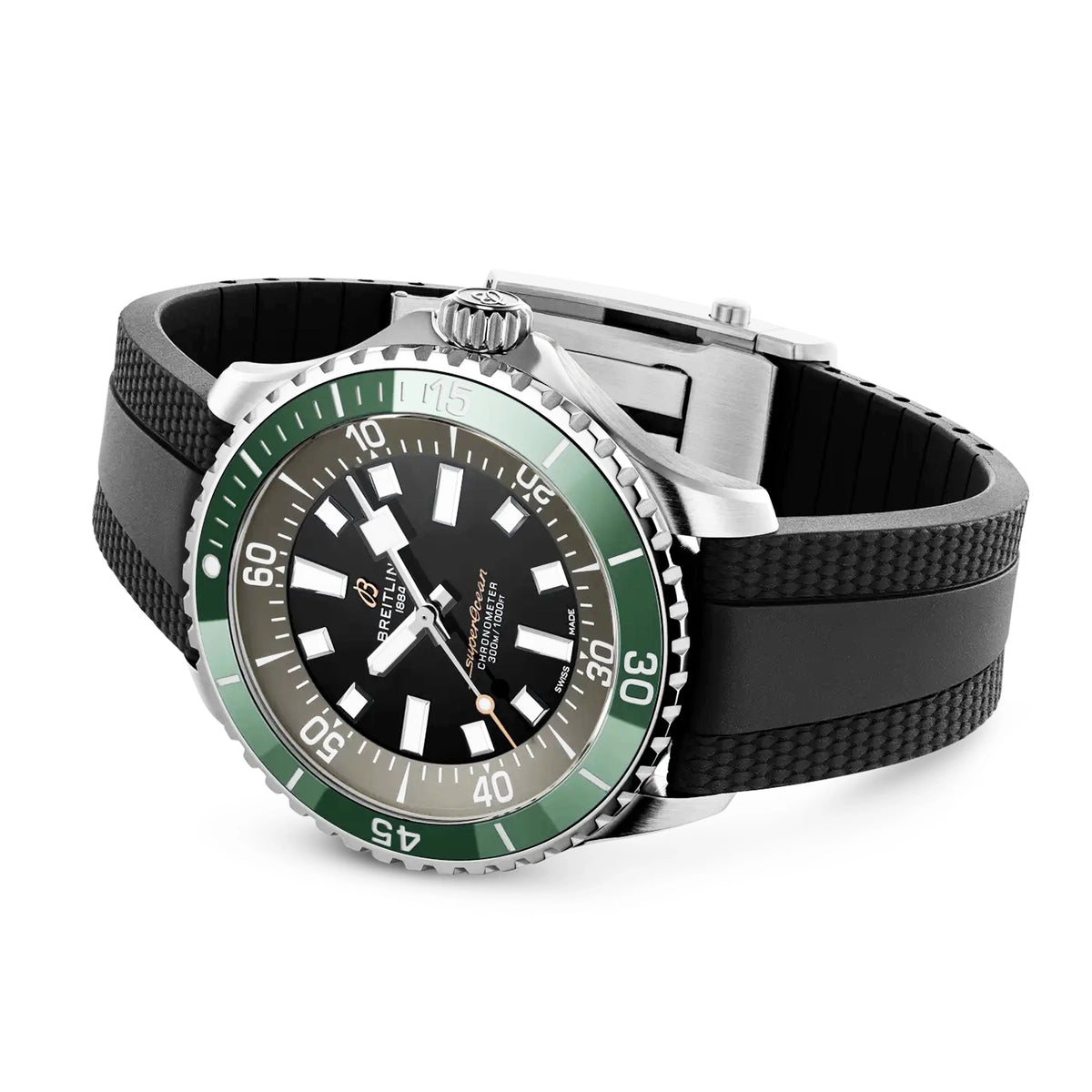 Breitling Superocean UK Edition 44mm Green Bezel Rubber Strap Watch - Berry's Jewellers
