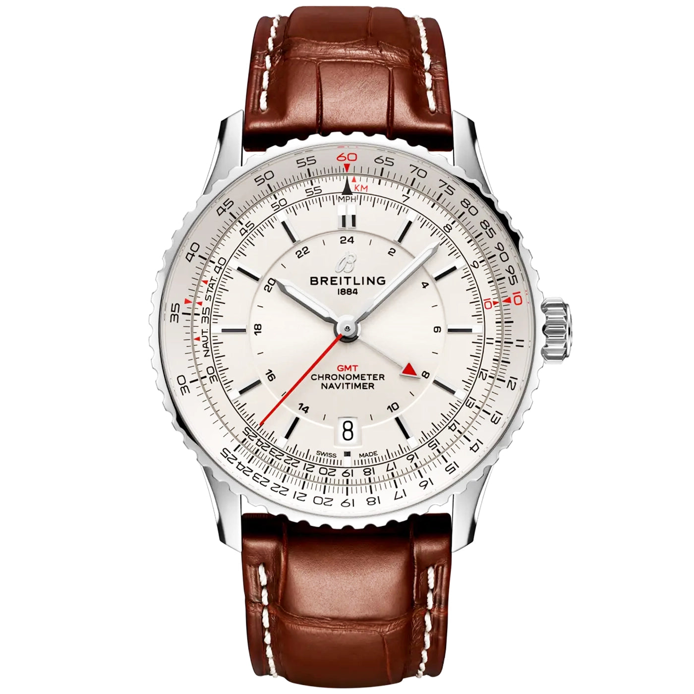 Navitimer GMT 41mm Silver Dial Mens Automatic Strap Watch