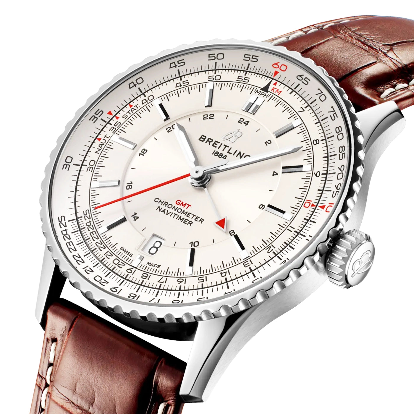 Navitimer GMT 41mm Silver Dial Mens Automatic Strap Watch