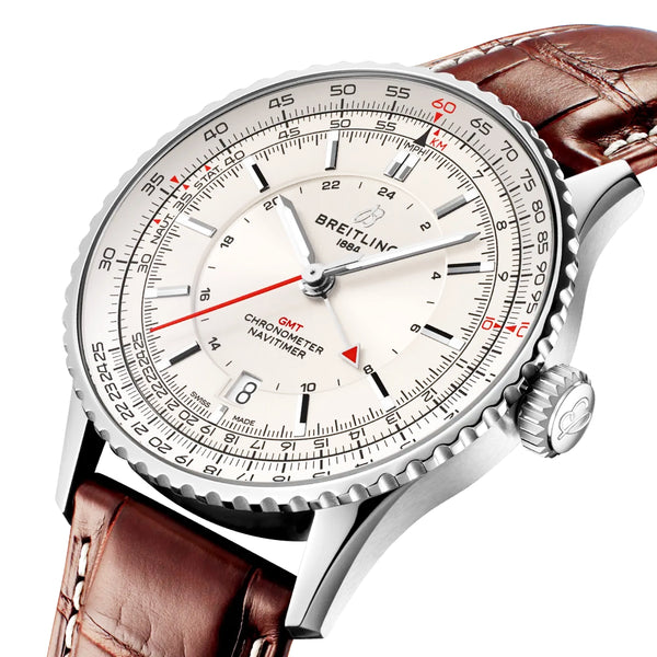 Navitimer GMT 41mm Silver Dial Mens Automatic Strap Watch