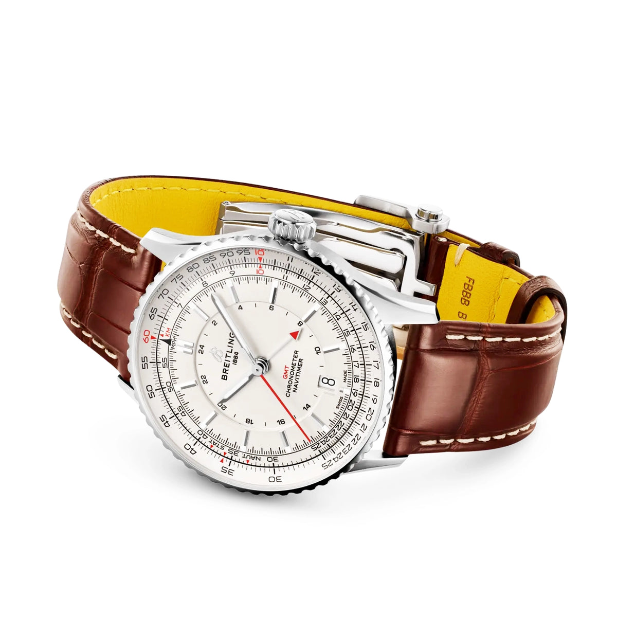 Breitling Navitimer GMT 41mm Silver Dial Mens Automatic Strap Watch - Berry's Jewellers