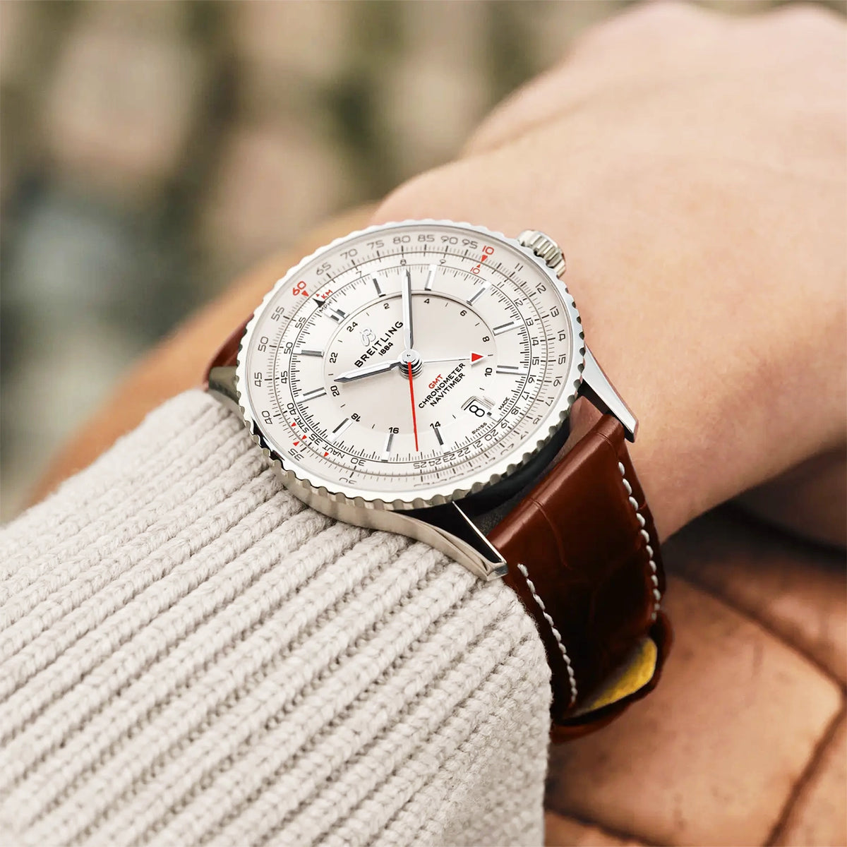 Breitling Navitimer GMT 41mm Silver Dial Mens Automatic Strap Watch - Berry's Jewellers