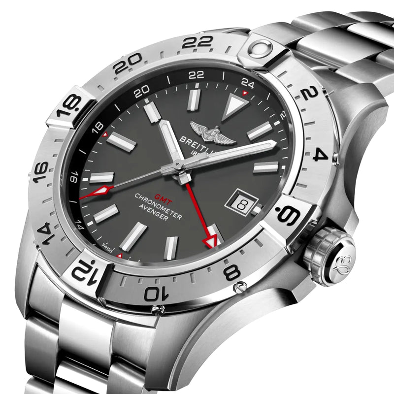 Avenger GMT Wings 44mm Anthracite Grey Dial Automatic Bracelet Watch