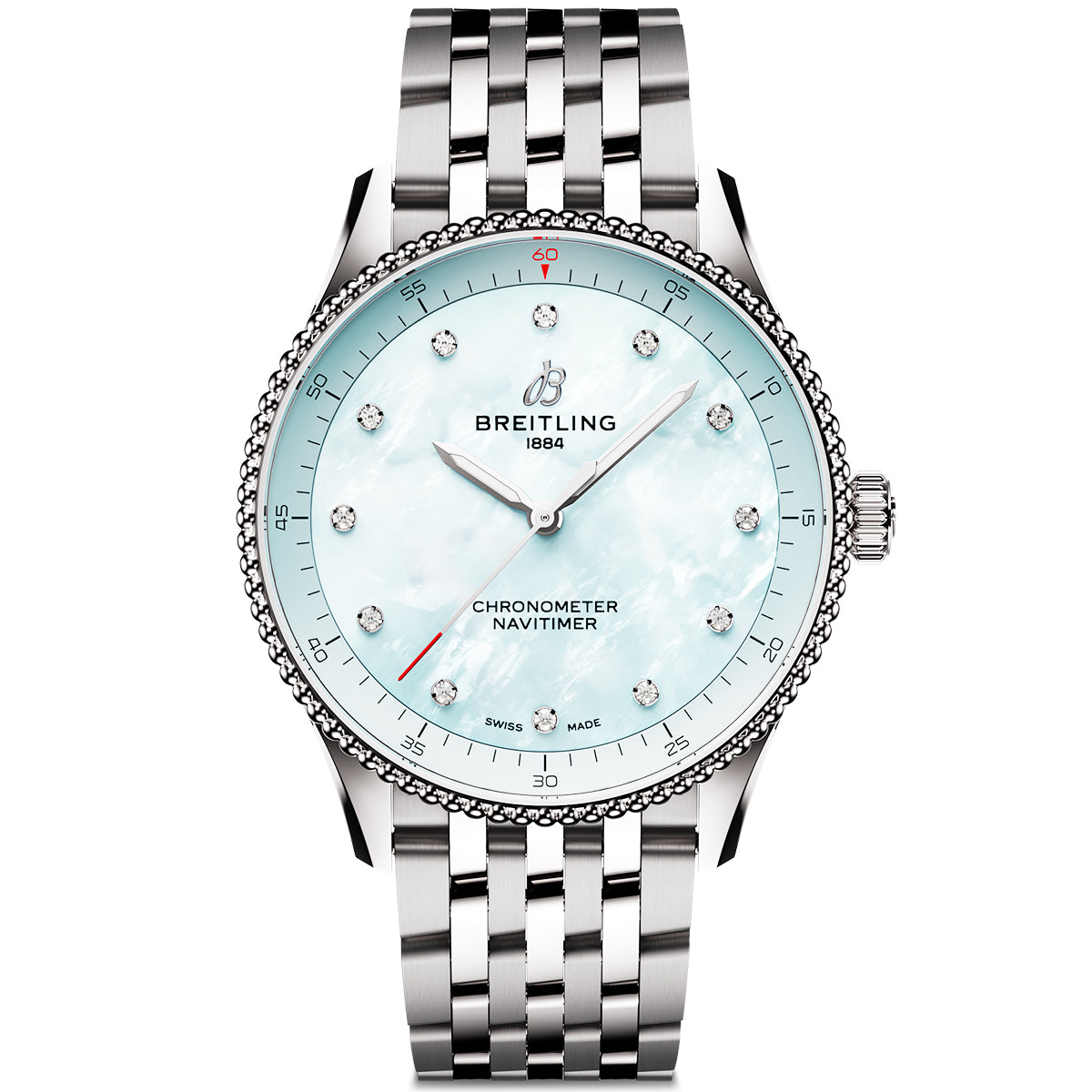 Navitimer 32mm Blue Mother of Pearl Diamond Dial Bracelet Watch