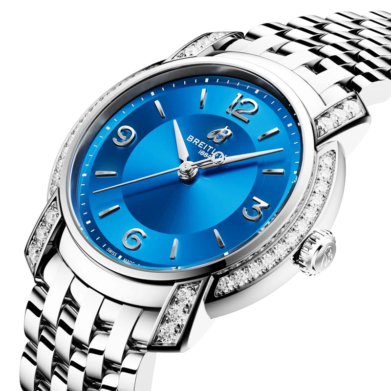 Breitling Lady Premier 32mm Blue Dial Diamond Set Bracelet Watch - Berry's Jewellers