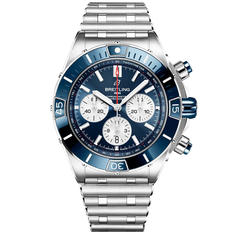 Breitling Super Chronomat 44mm Blue Dial & Ceramic Bezel Bracelet Watch - Berry's Jewellers