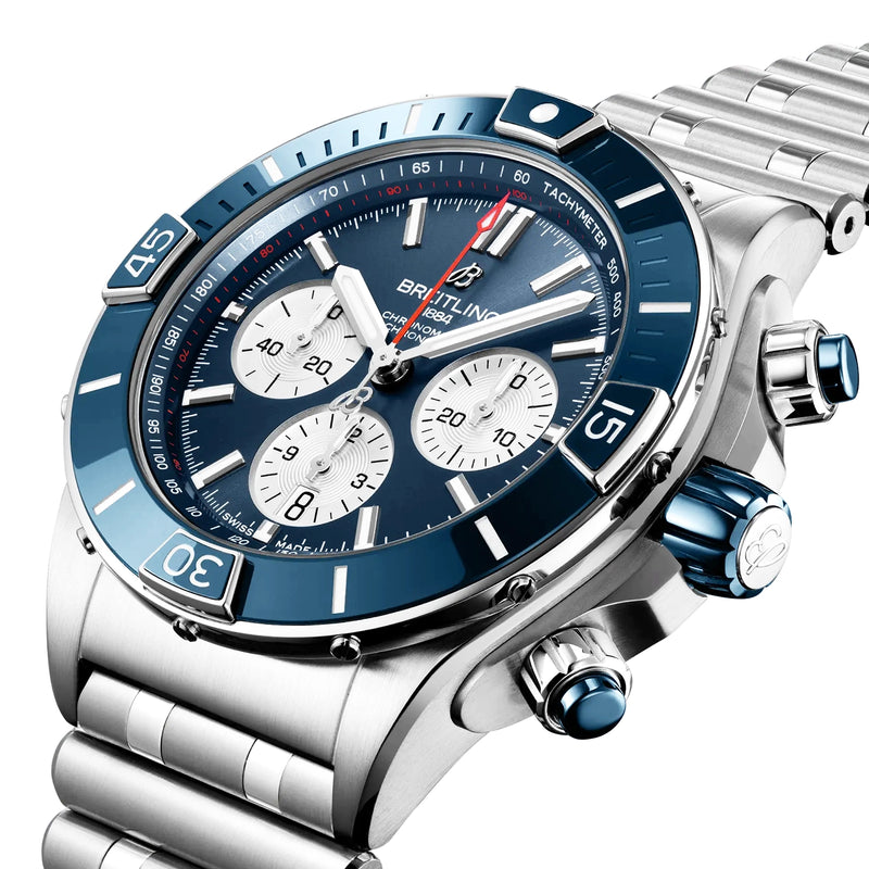 Breitling Super Chronomat 44mm Blue Dial & Ceramic Bezel Bracelet Watch - Berry's Jewellers