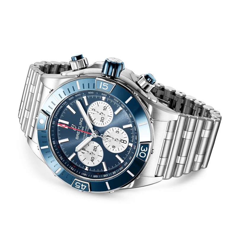 Breitling Super Chronomat 44mm Blue Dial & Ceramic Bezel Bracelet Watch - Berry's Jewellers