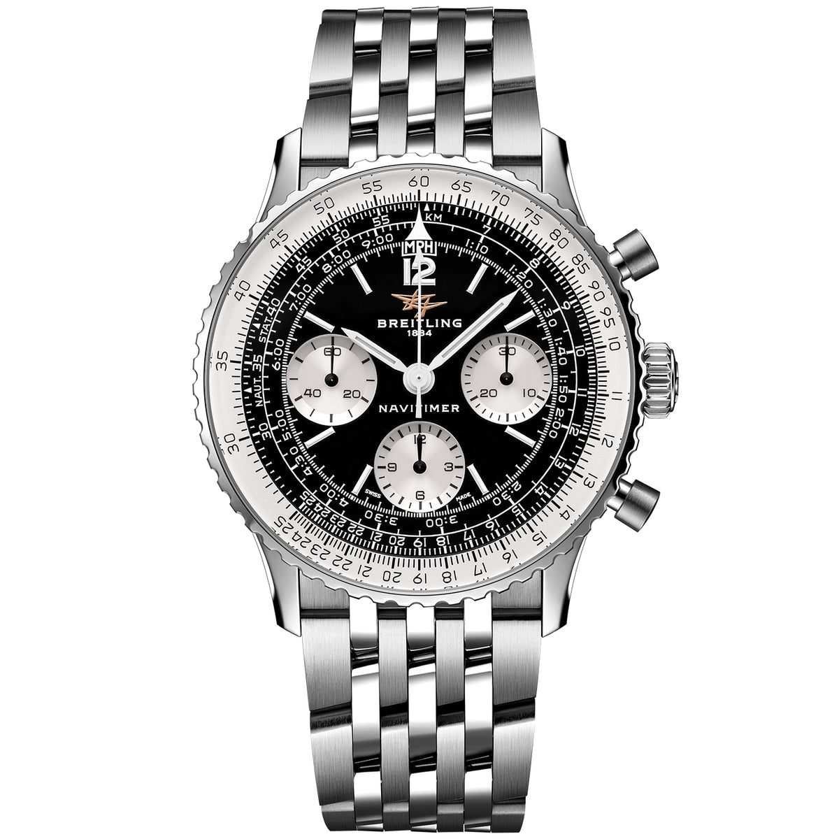 Breitling Navitimer Chronograph 41mm Black Panda Dial Mens Bracelet Watch - Berry's Jewellers