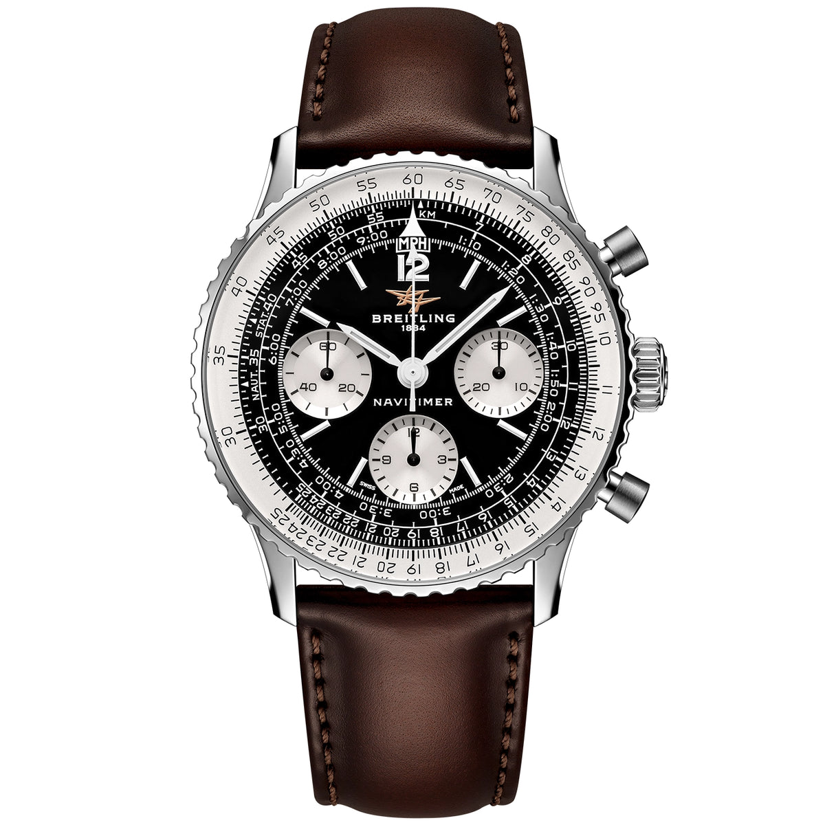 Breitling Navitimer Chronograph 41mm Black Panda Dial Mens Strap Watch - Berry's Jewellers