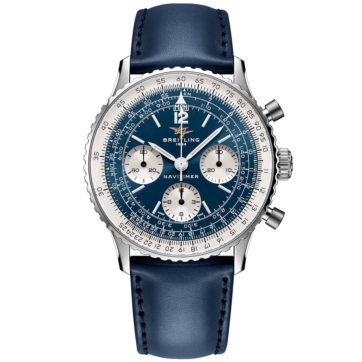 Breitling Navitimer Chronograph 41mm Sunray Blue Dial Mens Strap Watch - Berry's Jewellers