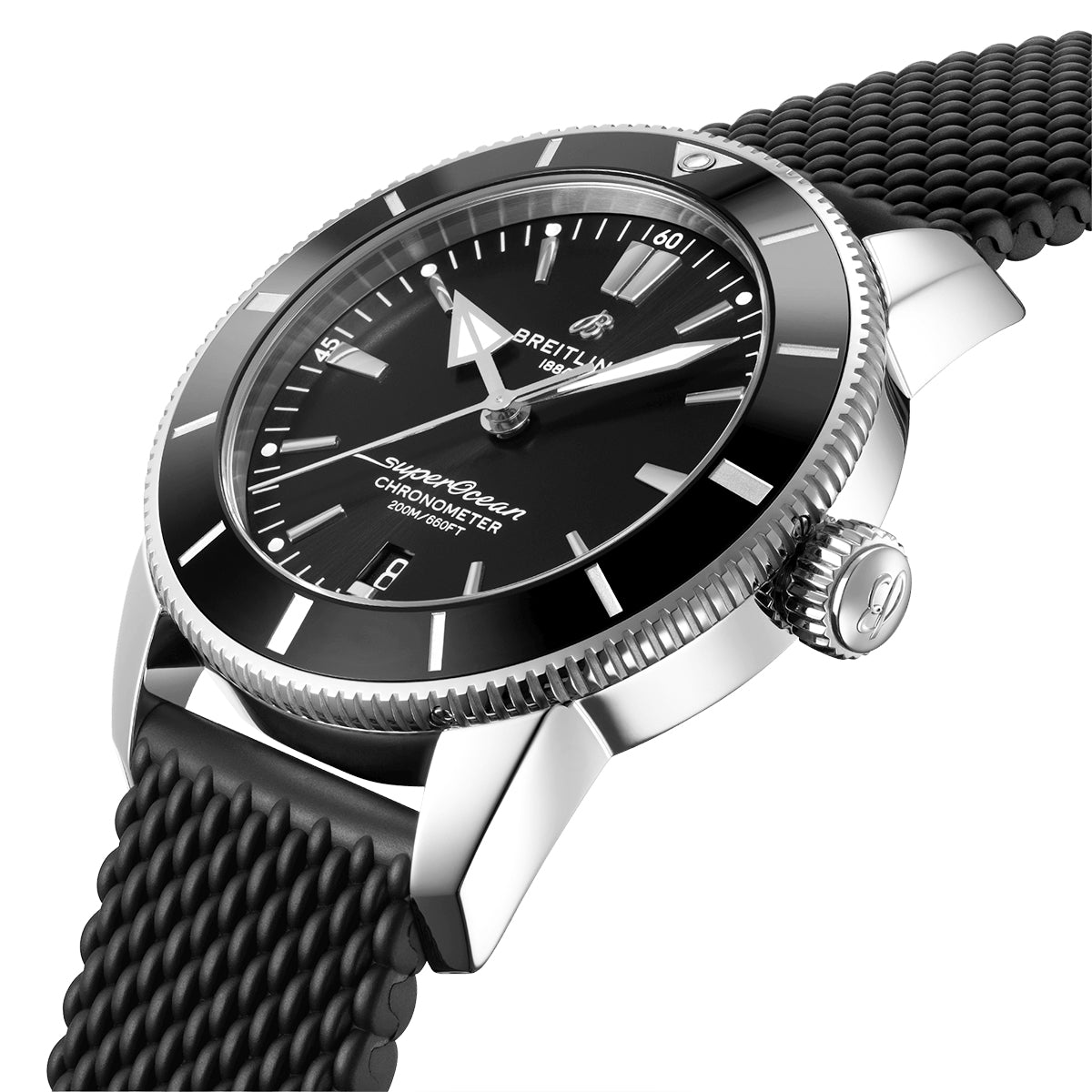 Superocean Heritage II 44mm Black Dial Automatic Rubber Strap Watch