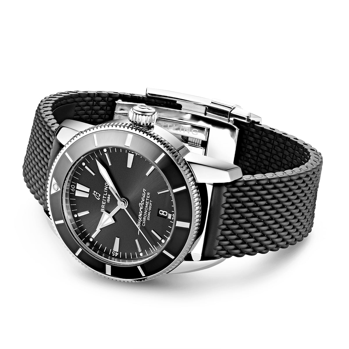Superocean Heritage II 44mm Black Dial Automatic Rubber Strap Watch