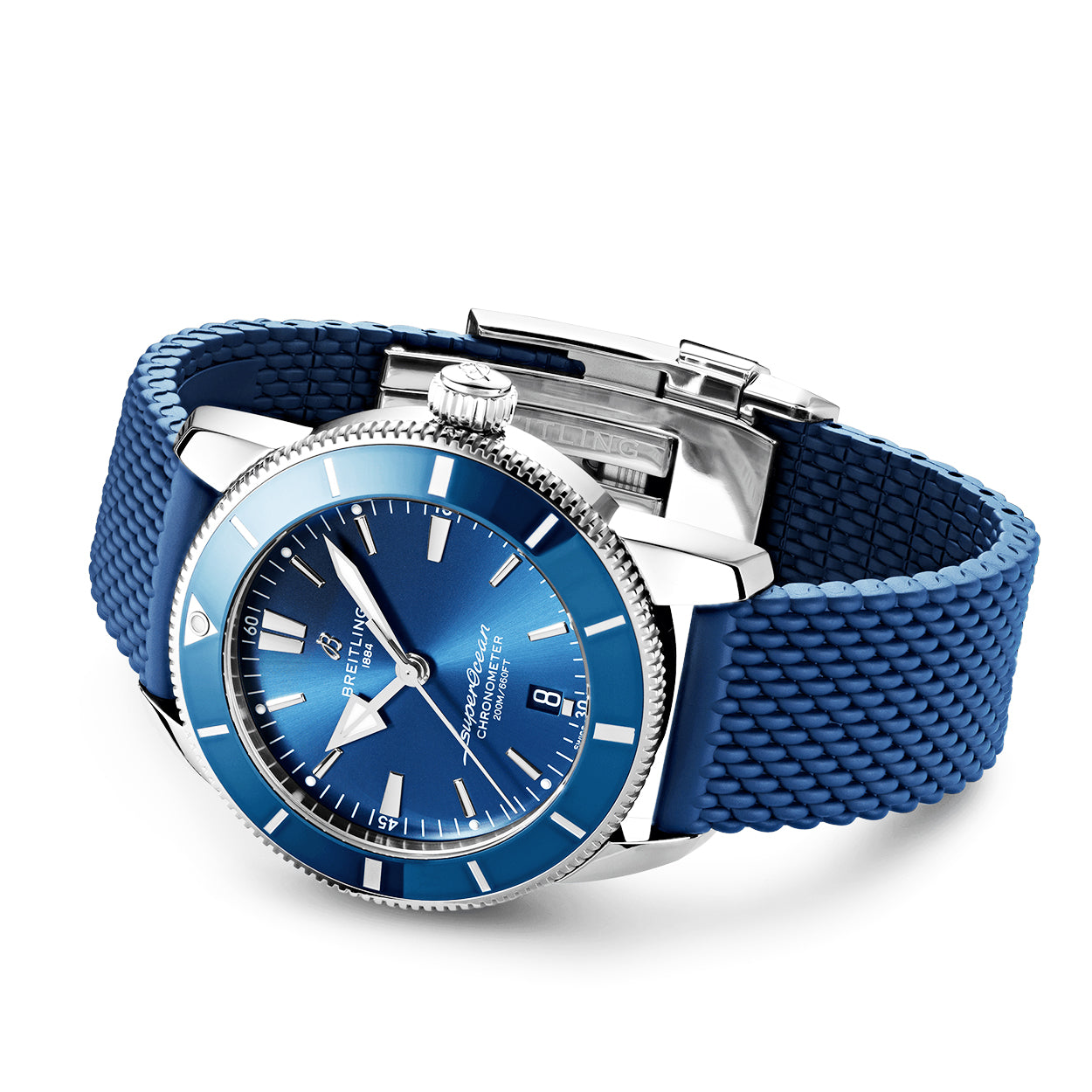 Superocean Heritage II 44mm Blue Dial Automatic Rubber Strap Watch