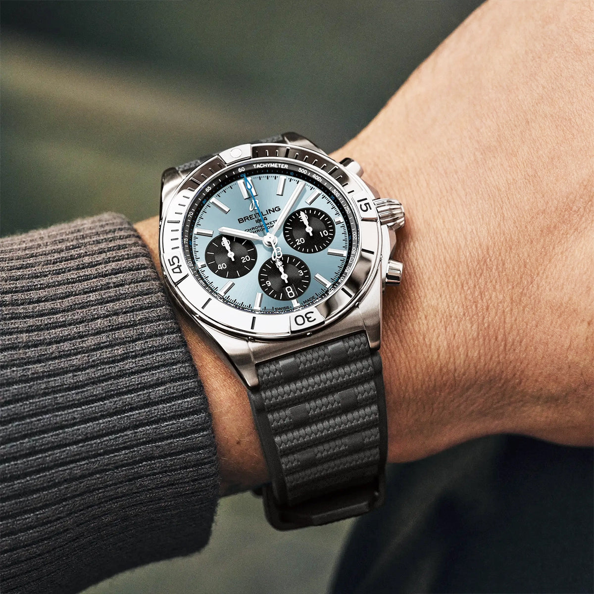 Breitling Chronomat B01 42mm Platinum Ice Blue Dial Automatic Strap Watch - Berry's Jewellers