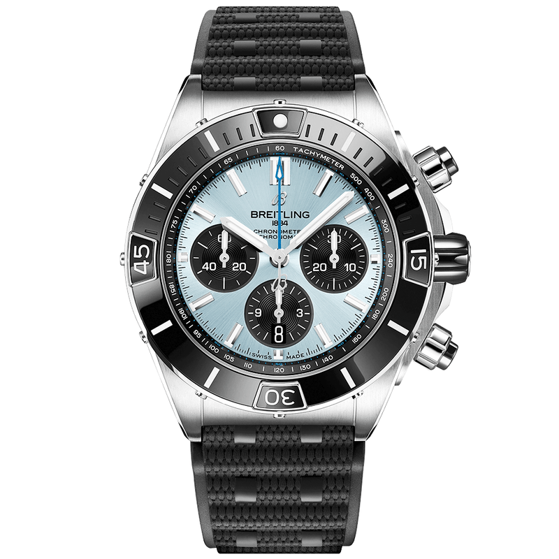 Super Chronomat Steel & Platinum 44mm Ice Blue Dial Strap Watch