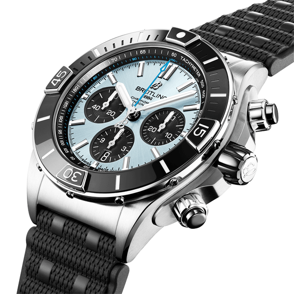 Super Chronomat Steel & Platinum 44mm Ice Blue Dial Strap Watch