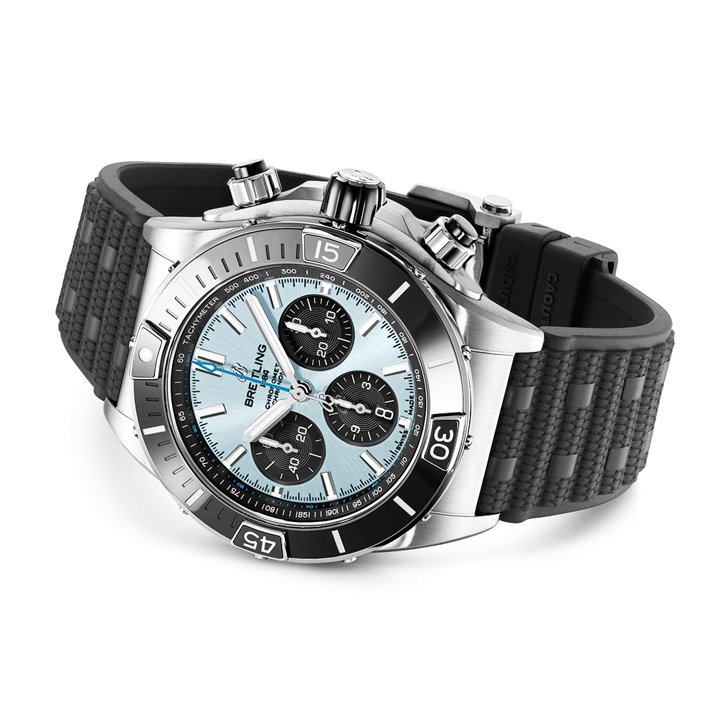 Breitling Super Chronomat Steel & Platinum 44mm Ice Blue Dial Strap Watch - Berry's Jewellers