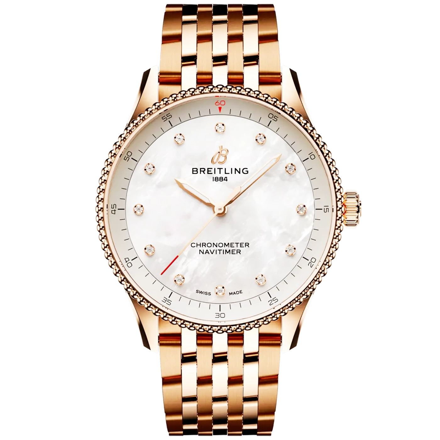 Navitimer 32mm 18ct Red Gold Diamond Dial Ladies Bracelet Watch