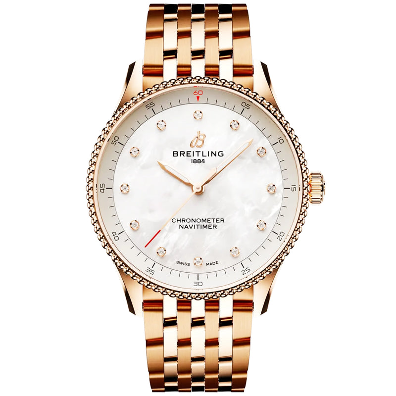 Navitimer 32mm 18ct Red Gold Diamond Dial Ladies Bracelet Watch