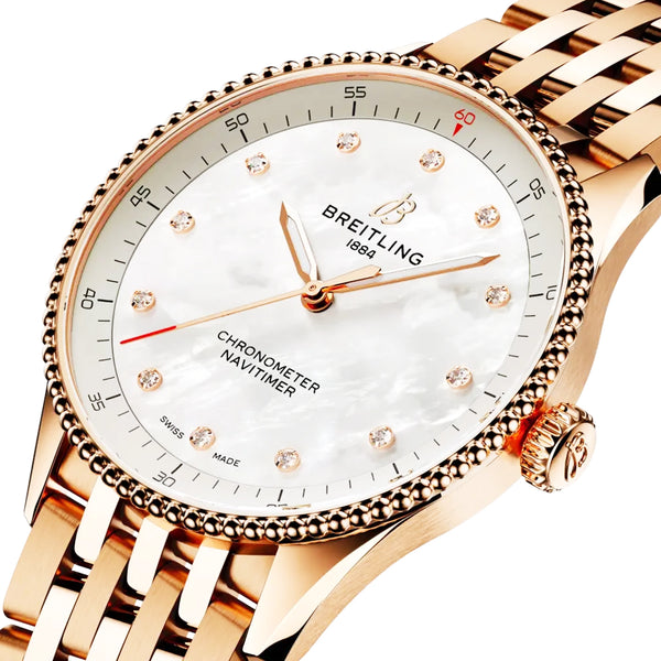 Navitimer 32mm 18ct Red Gold Diamond Dial Ladies Bracelet Watch