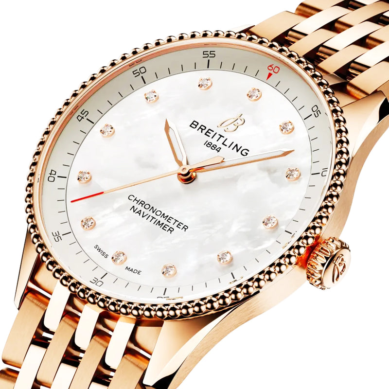 Navitimer 32mm 18ct Red Gold Diamond Dial Ladies Bracelet Watch