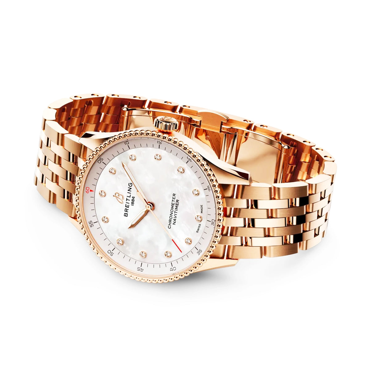 Breitling Navitimer 32mm 18ct Red Gold Diamond Dial Ladies Bracelet Watch - Berry's Jewellers