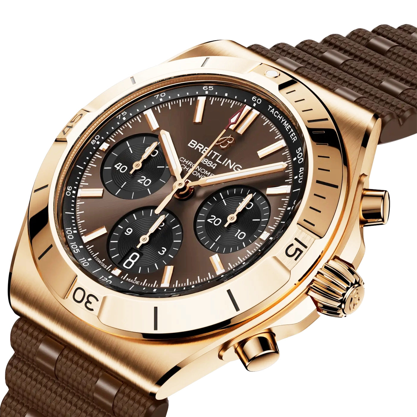 Chronomat Chronograph 42mm 18ct Rose Gold Brown Dial Strap Watch