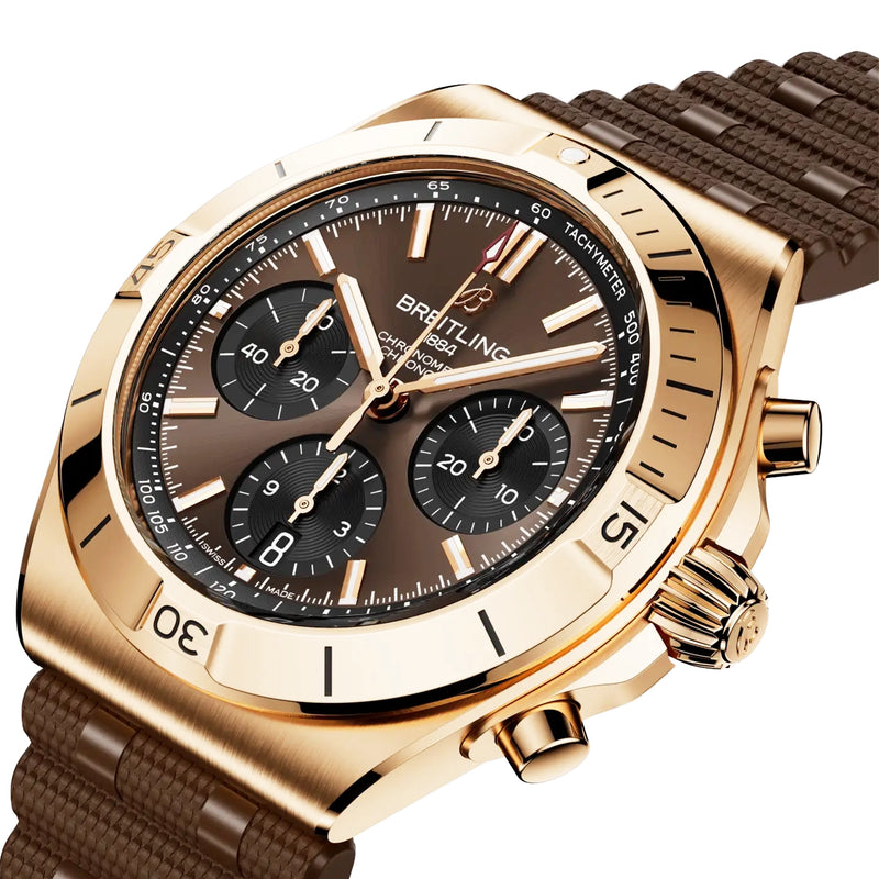 Chronomat Chronograph 42mm 18ct Rose Gold Brown Dial Strap Watch