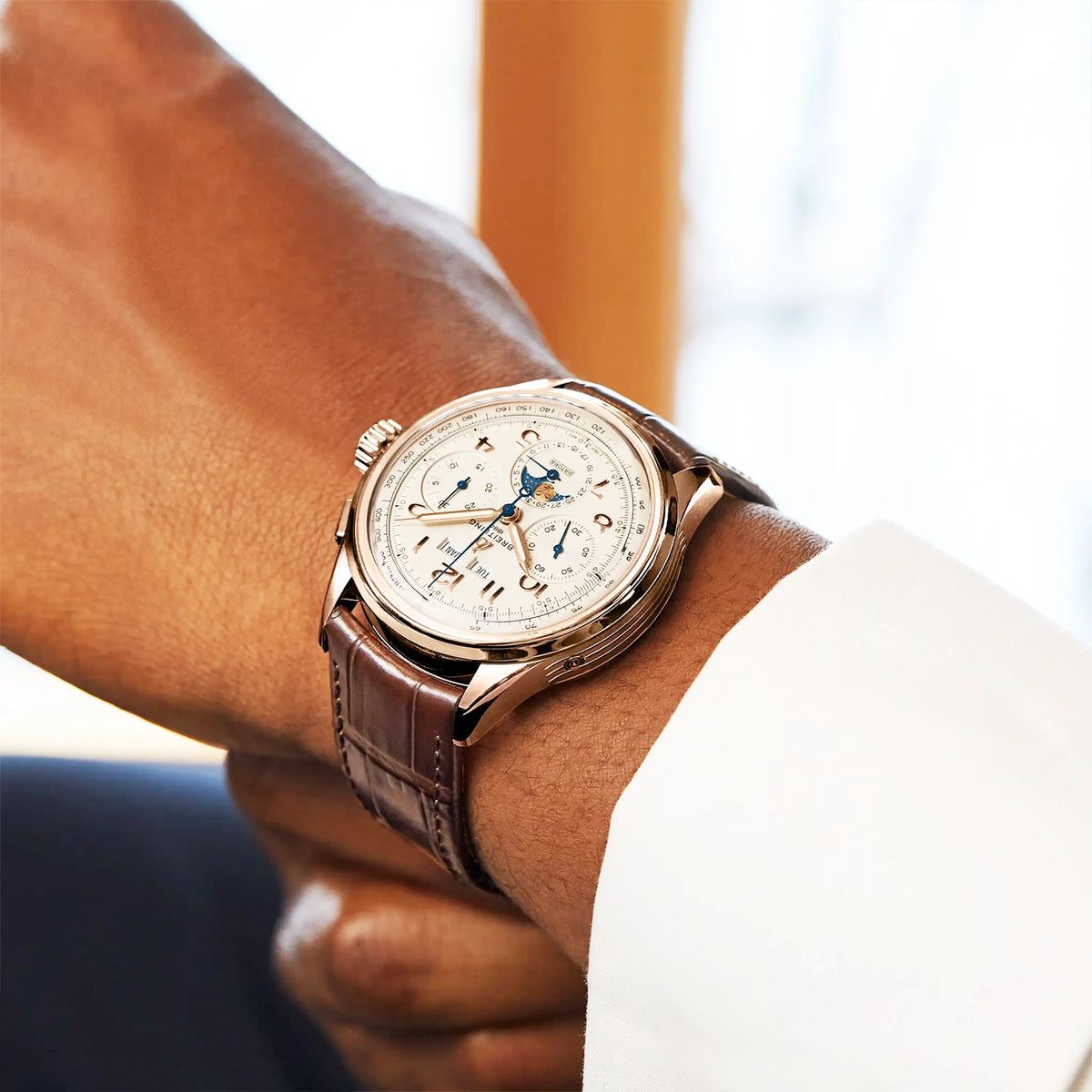 Breitling Premier B25 Datora 42mm 18ct Rose Gold Automatic Strap Watch - Berry's Jewellers