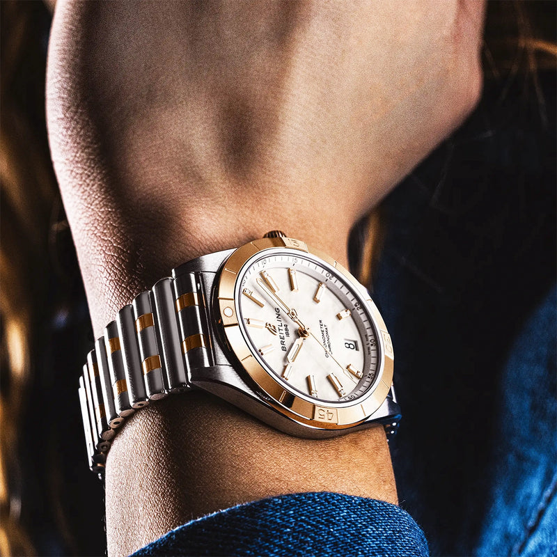 Breitling Chronomat 36mm Two-Tone Mother of Pearl Dial Diamond Dial Watch - Berry's Jewellers