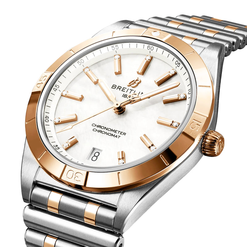 Breitling Chronomat 36mm Two-Tone Mother of Pearl Dial Diamond Dial Watch - Berry's Jewellers