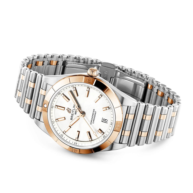 Breitling Chronomat 36mm Two-Tone Mother of Pearl Dial Diamond Dial Watch - Berry's Jewellers