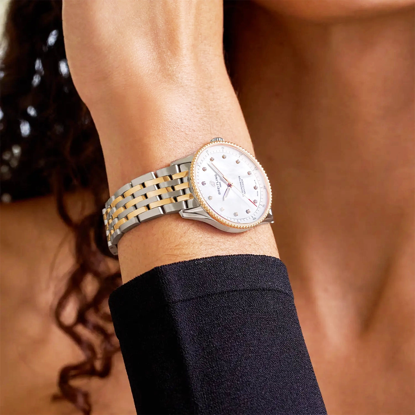 Navitimer 32mm Two-Tone White Mother of Pearl Diamond Dial Watch