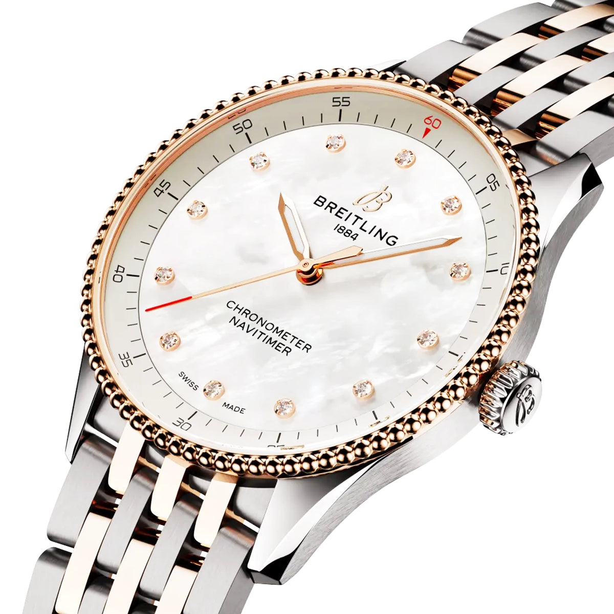 Navitimer 32mm Two-Tone White Mother of Pearl Diamond Dial Watch